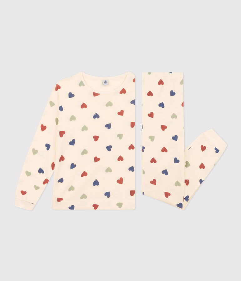 Pyjama en coton motif c&oelig;ur femme &eacute;cru/multicouleur
