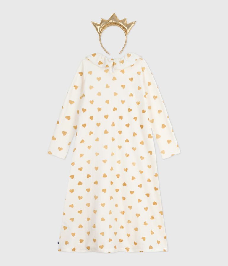 Chemise de nuit d&eacute;guisement enfant en velours imprim&eacute; c&oelig;urs dor&eacute;s &eacute;cru/jaune