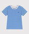 Katoenen kinder-T-shirt met korte mouw en streepjes blauw PORCELANA/ MARSHMALLOW