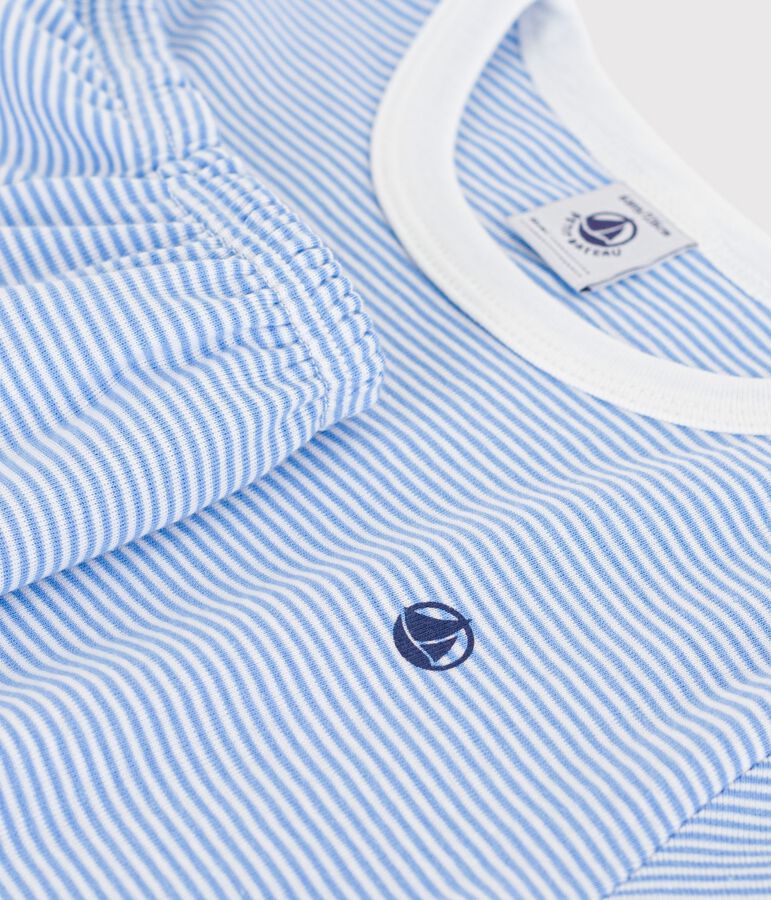 Pyjama short enfant en coton &agrave; rayures bleu/blanc