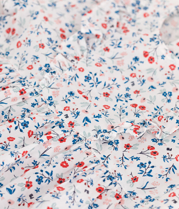 Katoenen babyjrukje met korte mouwen en bloemenprint wit/multicouleur
