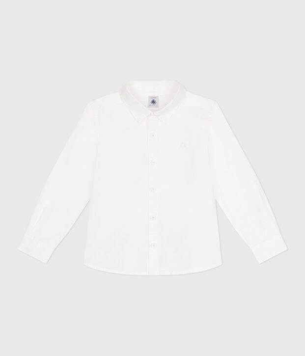 Chemise enfant en coton manches longues unie blanc