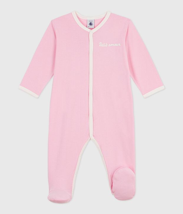 Pyjama b&eacute;b&eacute; en coton uni rose clair