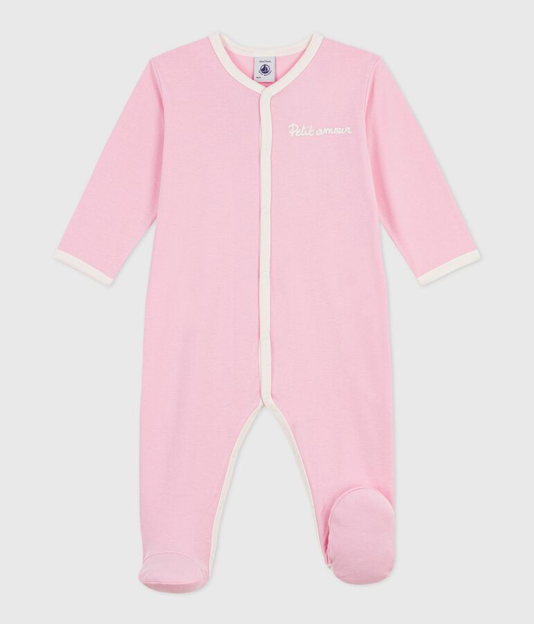 Pyjama b&eacute;b&eacute; en coton uni rose