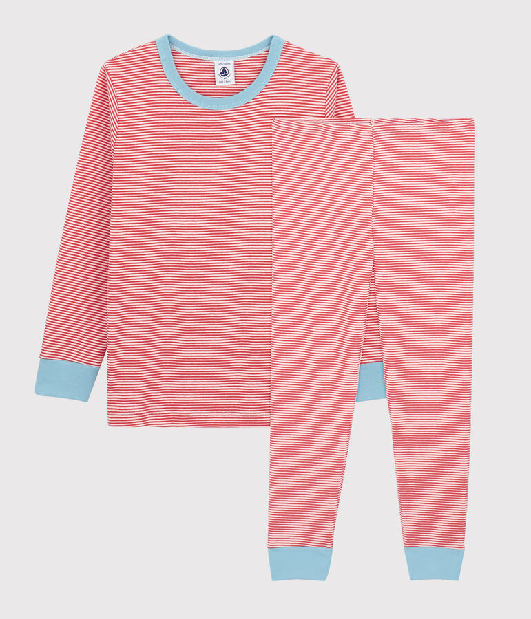 Gestreepte katoenen pyjama voor jongetjes oranje OURSIN/wit MARSHMALLOW