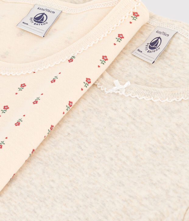 Lot de 2 tee-shirts &agrave; manches courtes fleur en coton enfant multicouleur