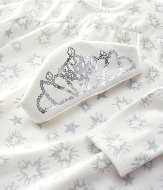 Meisjes prinsessennachthemd van fluweel wit MARSHMALLOW/grijs ARGENT