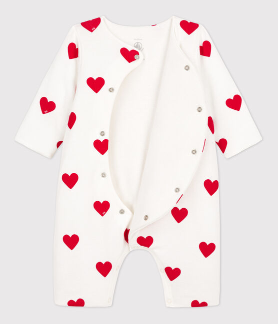 Lang pakje van ribstof met rode hartjes voor baby's wit MARSHMALLOW/rood TERKUIT