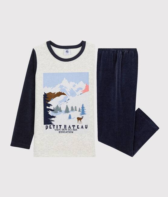 Pyjama motif montagne petit garçon en velours beige MONTELIMAR/blanc MULTICO