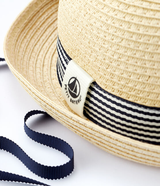 Chapeau rond en paille bébé garçon rose NATUREL