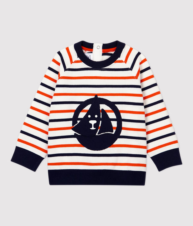 Sweatshirt van molton baby. wit/blauw/oranje