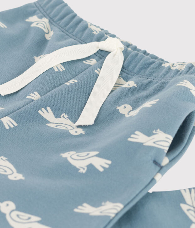 Broek in molton met print voor baby's blauw/wit