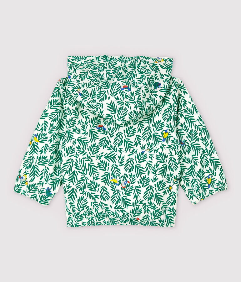 Windjack van gecoat tricot voor babyjongen wit MARSHMALLOW/groen GAZON/ MULTICO