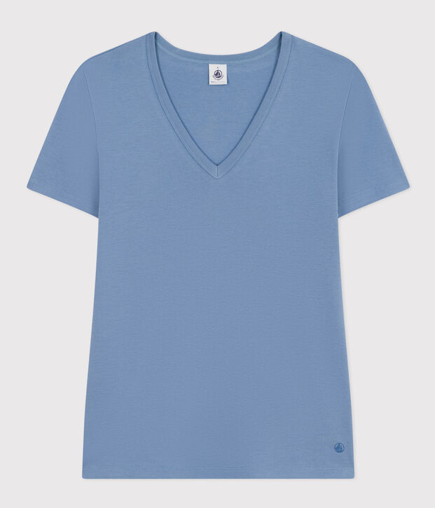 L'Iconique, effen katoenen T-shirt voor dames blauw