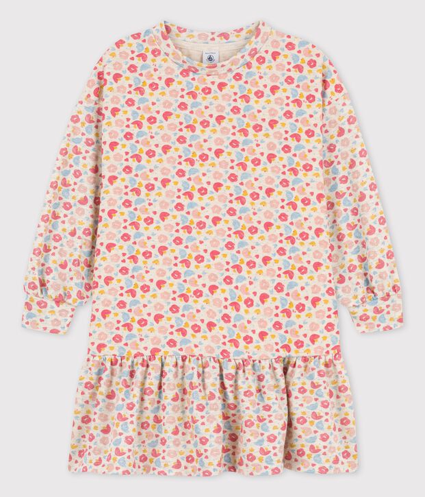 Robe manches longues en coton & laine enfant fille beige/multicouleur