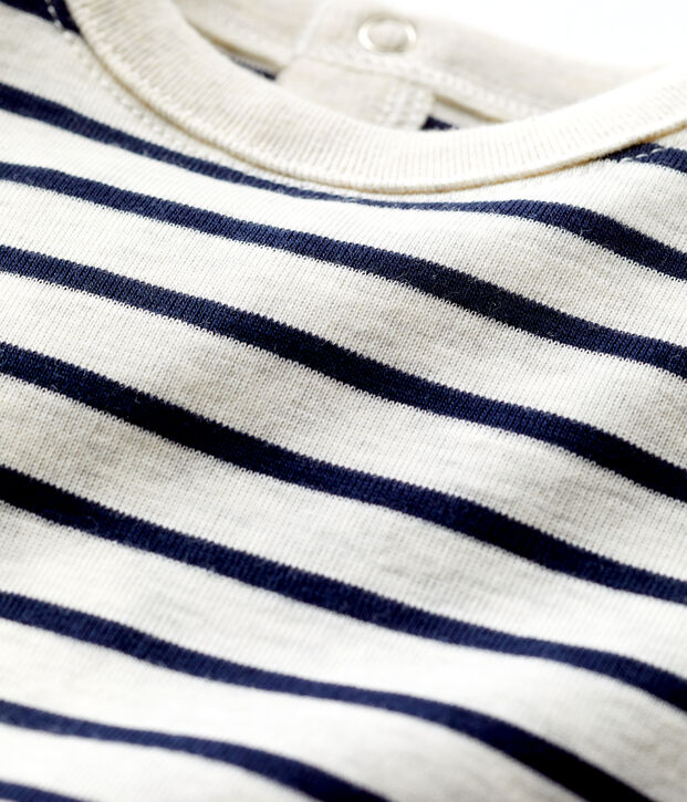 Tee-shirt manches courtes ray&eacute; en coton b&eacute;b&eacute; beige/bleu