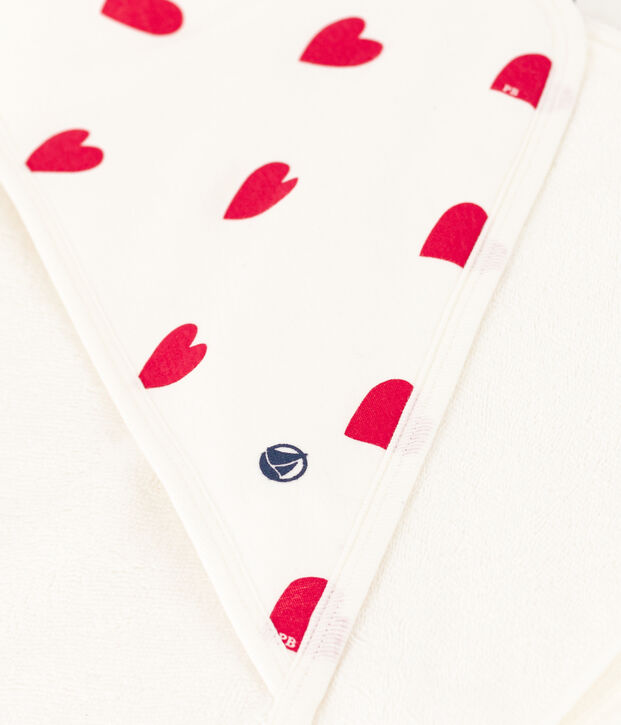 Katoenen badcape met hartjes voor baby's wit/rood