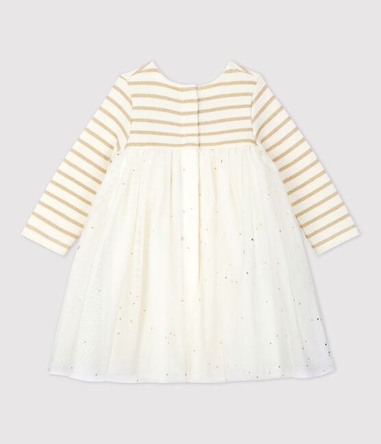 Robe manches longues bi-matière bébé fille beige COQUILLE/jaune LUREX DORE