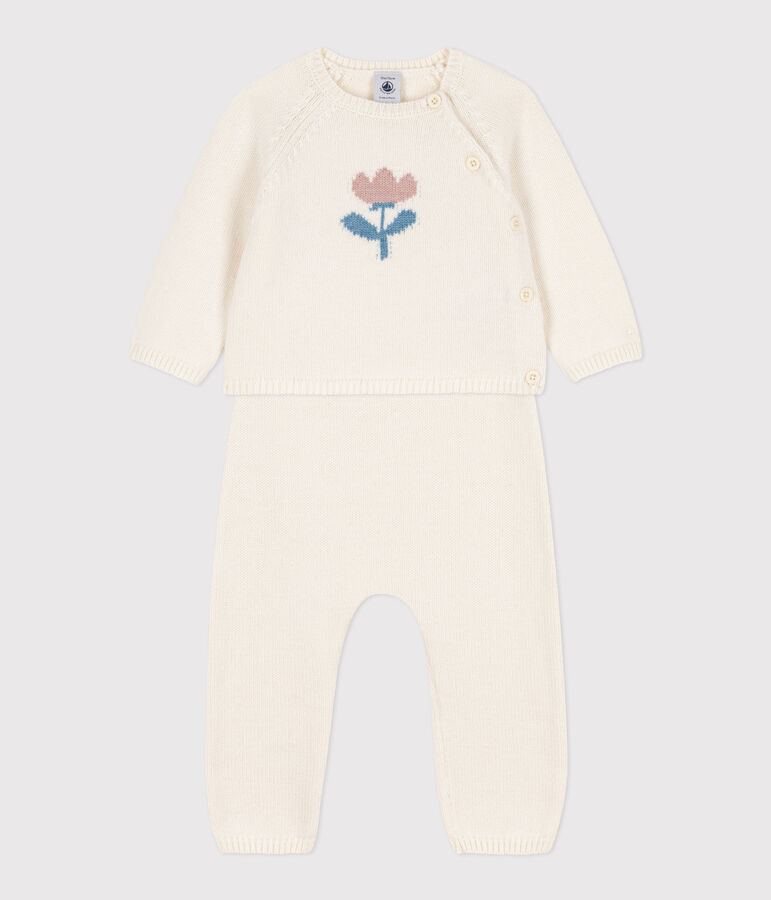 Ensemble en tricot laine et coton b&eacute;b&eacute; blanc
