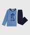 Pyjama enfant en velours uni &agrave; motif bleu/bleu