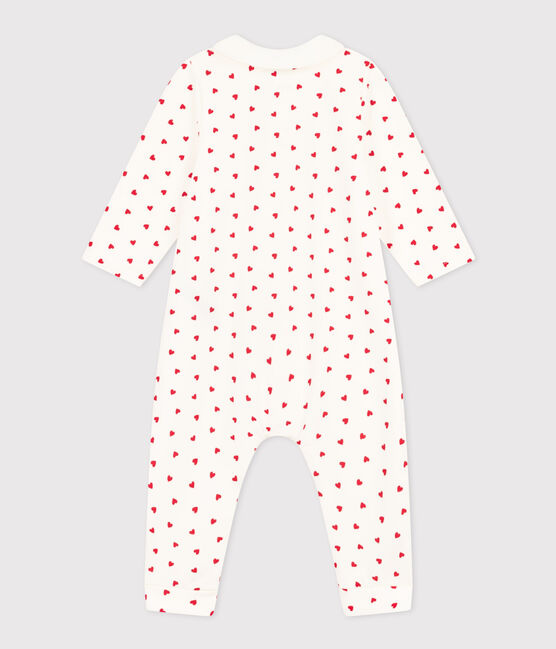 Lang pakje me hartjesprint in molton voor baby's wit MARSHMALLOW/rood TERKUIT