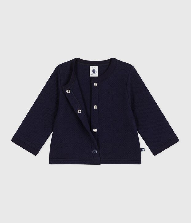 Cardigan b&eacute;b&eacute; en coton &eacute;pais, motifs c&oelig;urs bleu marine