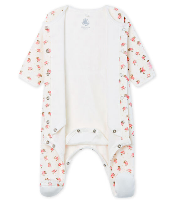 Fluwelen bodyjama babymeisje wit MARSHMALLOW/wit MULTICO
