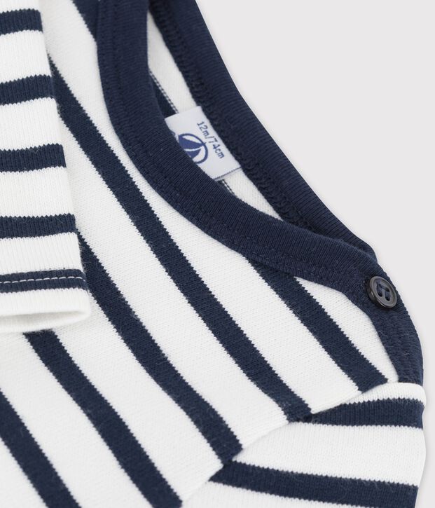 Robe manches longues iconique en jersey &eacute;pais bio b&eacute;b&eacute; blanc/bleu