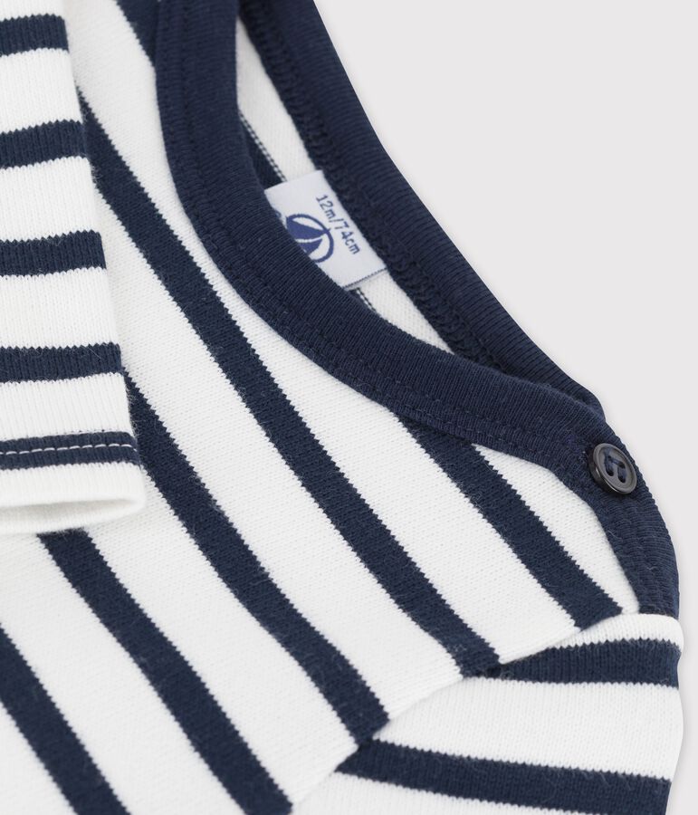 Robe manches longues iconique en jersey &eacute;pais bio b&eacute;b&eacute; blanc MARSHMALLOW/bleu SMOKING