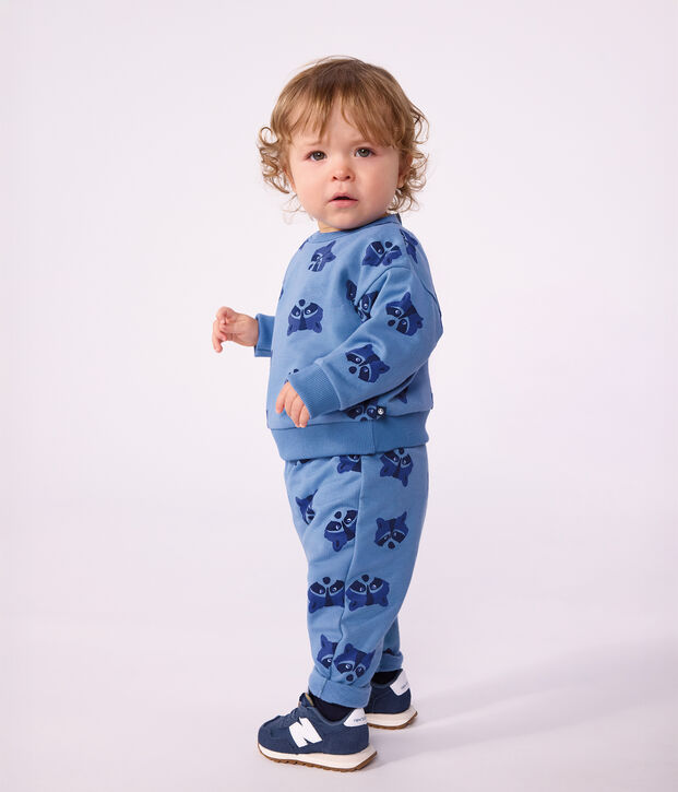 Babysetje - Sweatshirt en broekje van katoen met dierenprint blauw/multicouleur