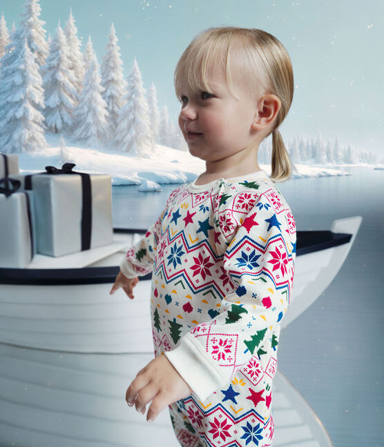 Babypyjama met rits van geruwde fleece met kerstprint MILK/ MULTICO