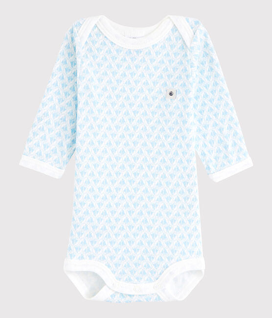 Body manches longues bébé garçon blanc MARSHMALLOW/bleu JASMIN