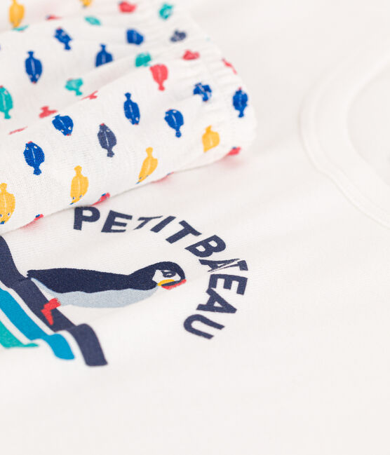 Korte jongenspyjama in katoen met print met zeedieren wit MARSHMALLOW/wit MULTICO