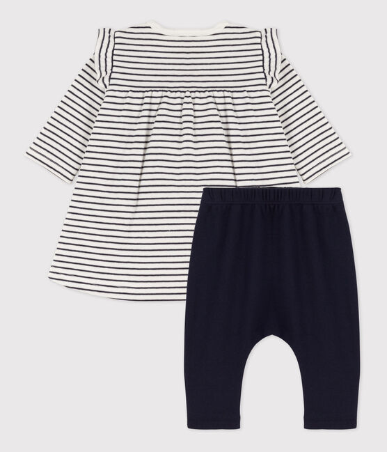 Leggingjurk met milleraies-strepen in katoenen tubic voor baby's wit MARSHMALLOW/blauw SMOKING