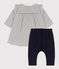 Leggingjurk met milleraies-strepen in katoenen tubic voor baby's wit MARSHMALLOW/blauw SMOKING