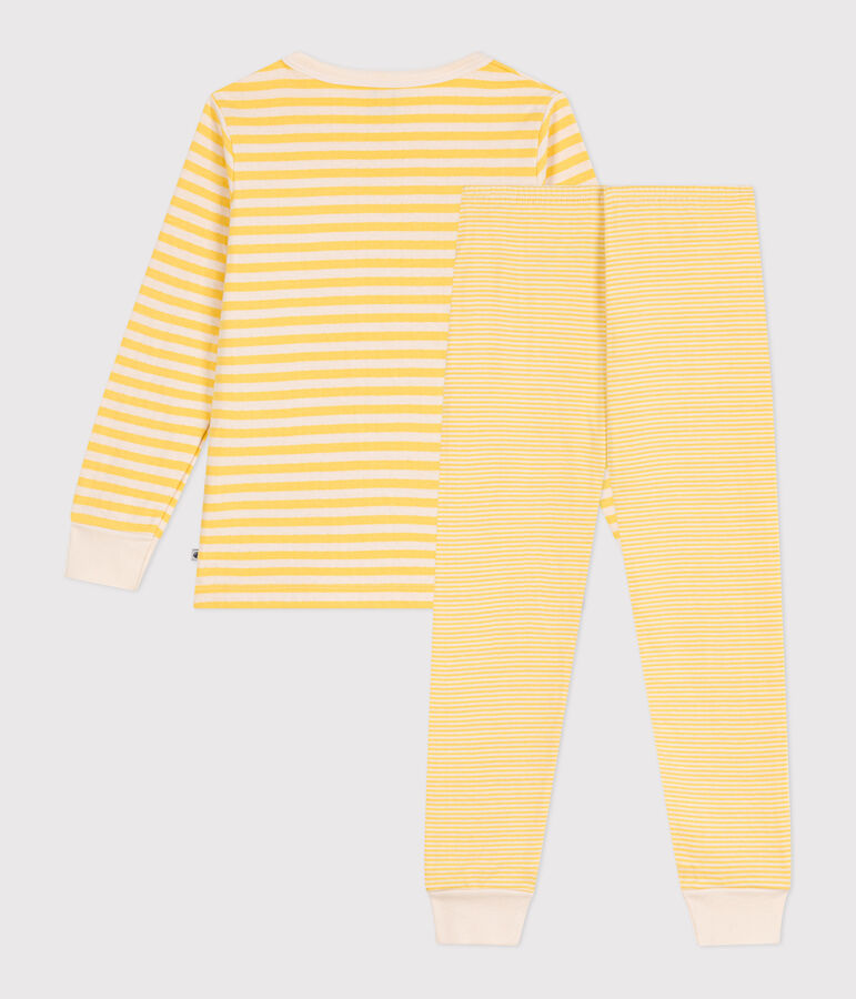 Pyjama enfant en tubique &agrave; rayures jaune/&eacute;cru