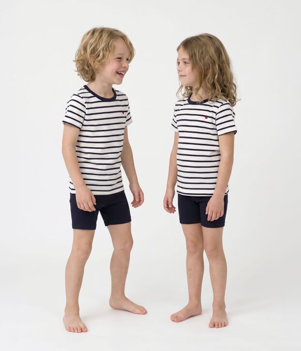Katoenen marini&egrave;re-pyjama voor jongens wit/blauw