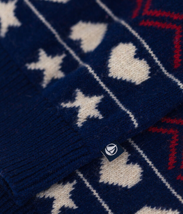 Jacquardgebreid vest in wol/katoen voor jongens blauw/multicouleur