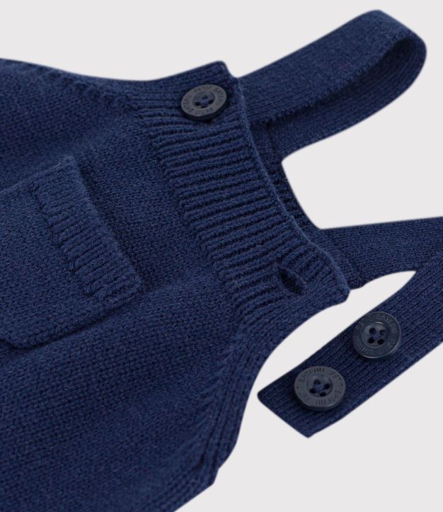 Salopette b&eacute;b&eacute; unie en tricot laine et coton bleu marine