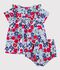 Katoenen babyjurk met korte mouwen en pofbroekje met bloemetjesprint wit/multicouleur