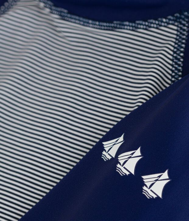 Tee-shirt de bain anti uv enfant manche longue &agrave; rayures bleu/blanc