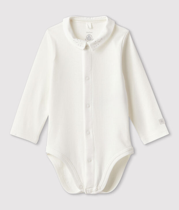Body &agrave; col b&eacute;b&eacute; en coton biologique blanc