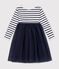 Robe enfant en coton et tulle manches longues &agrave; rayures blanc/bleu