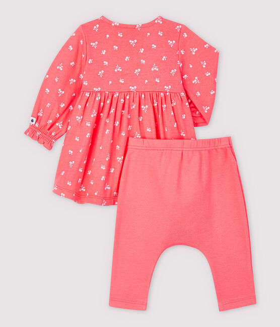 Robe legging à cerises bébé en tubique en coton biologique rose PEACHY/rose FLEUR