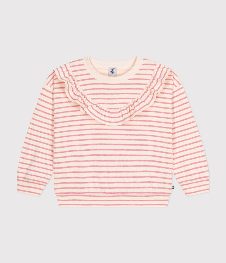 Sweatshirt en tubique enfant fille &eacute;cru/rose