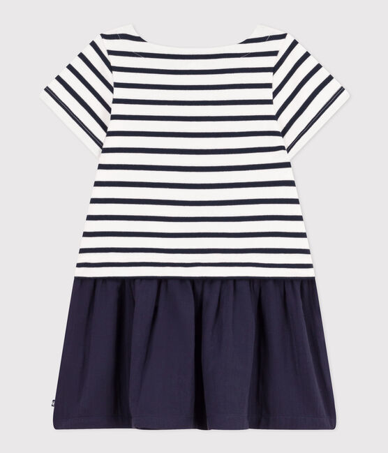 Meisjesjurk met korte mouw van dikke jersey en luchtig katoen wit MARSHMALLOW/blauw SMOKING