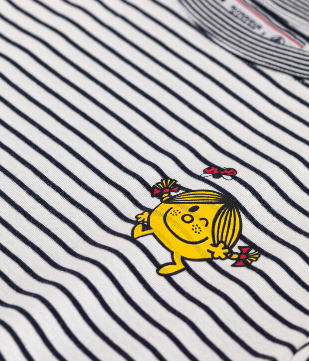 L'Iconique, katoenen T-shirt voor dames met Monsieur Madame-motiefje wit/blauw