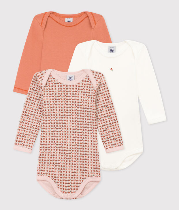 Set van 3 katoenen body's met lange mouwen met bloemenprint multicouleur
