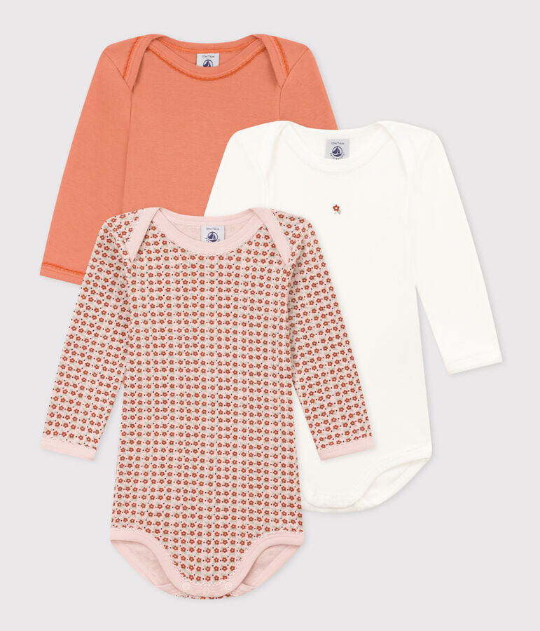 Set van 3 katoenen body's met lange mouwen met bloemenprint multicouleur