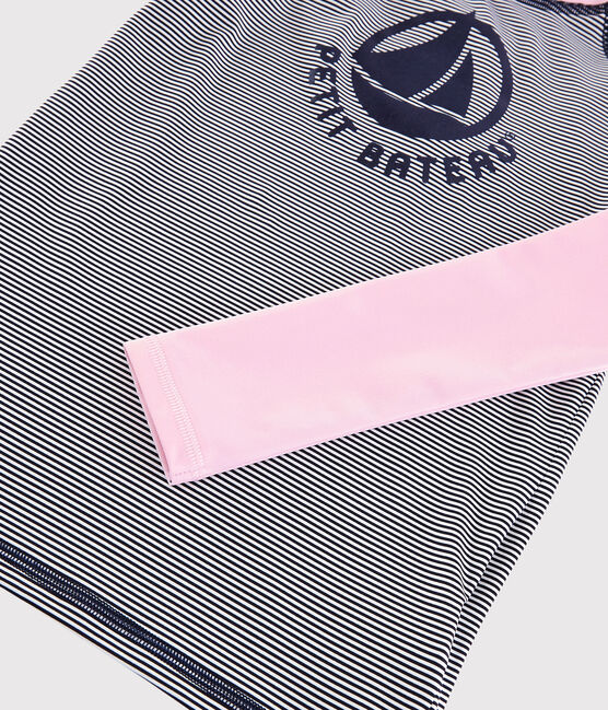 Gerecycled anti-uv-T-shirt voor meisjes - jongens roze MINOIS/wit MULTICO